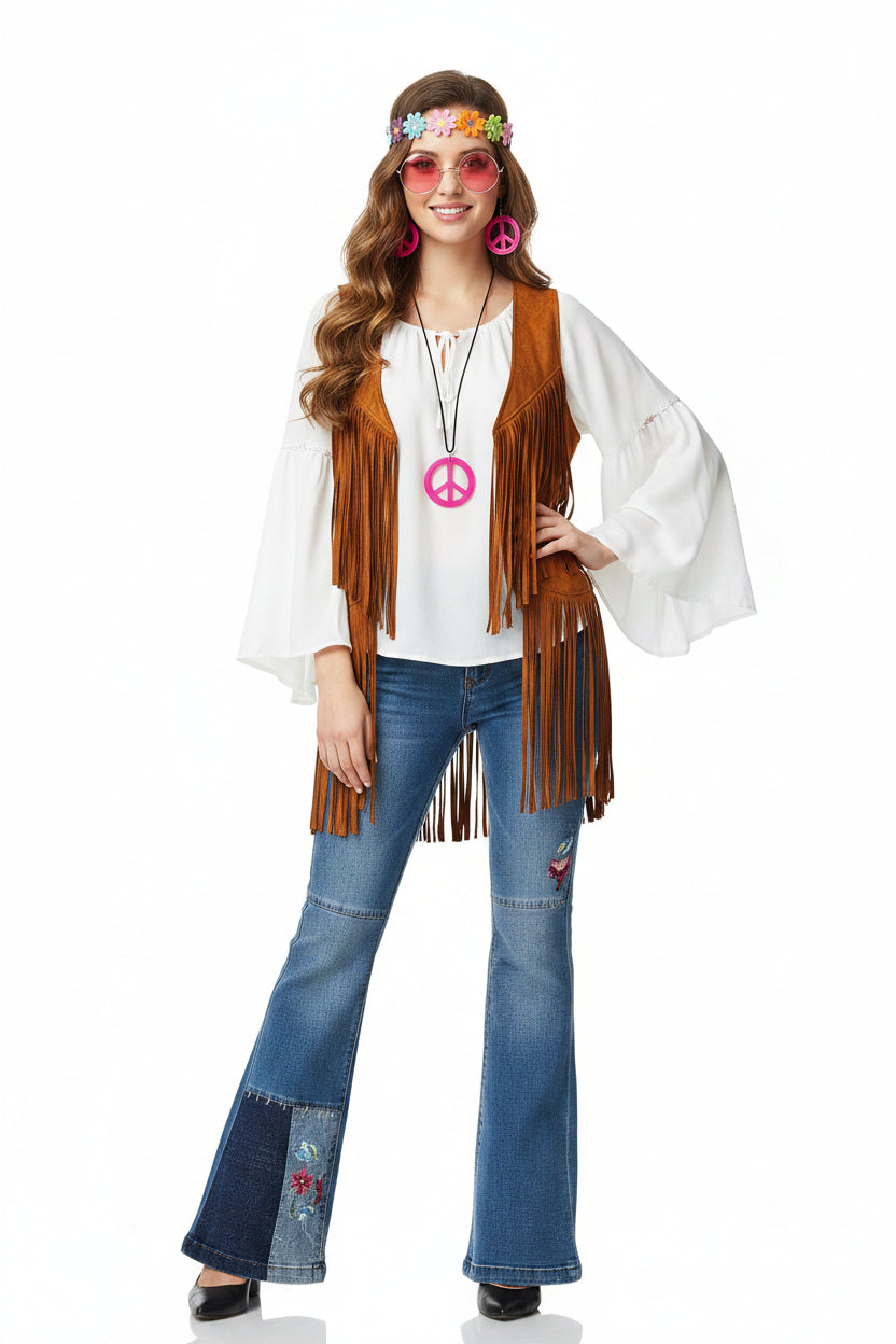 Umakeo hippie costume for women Kahaki 60s 70s