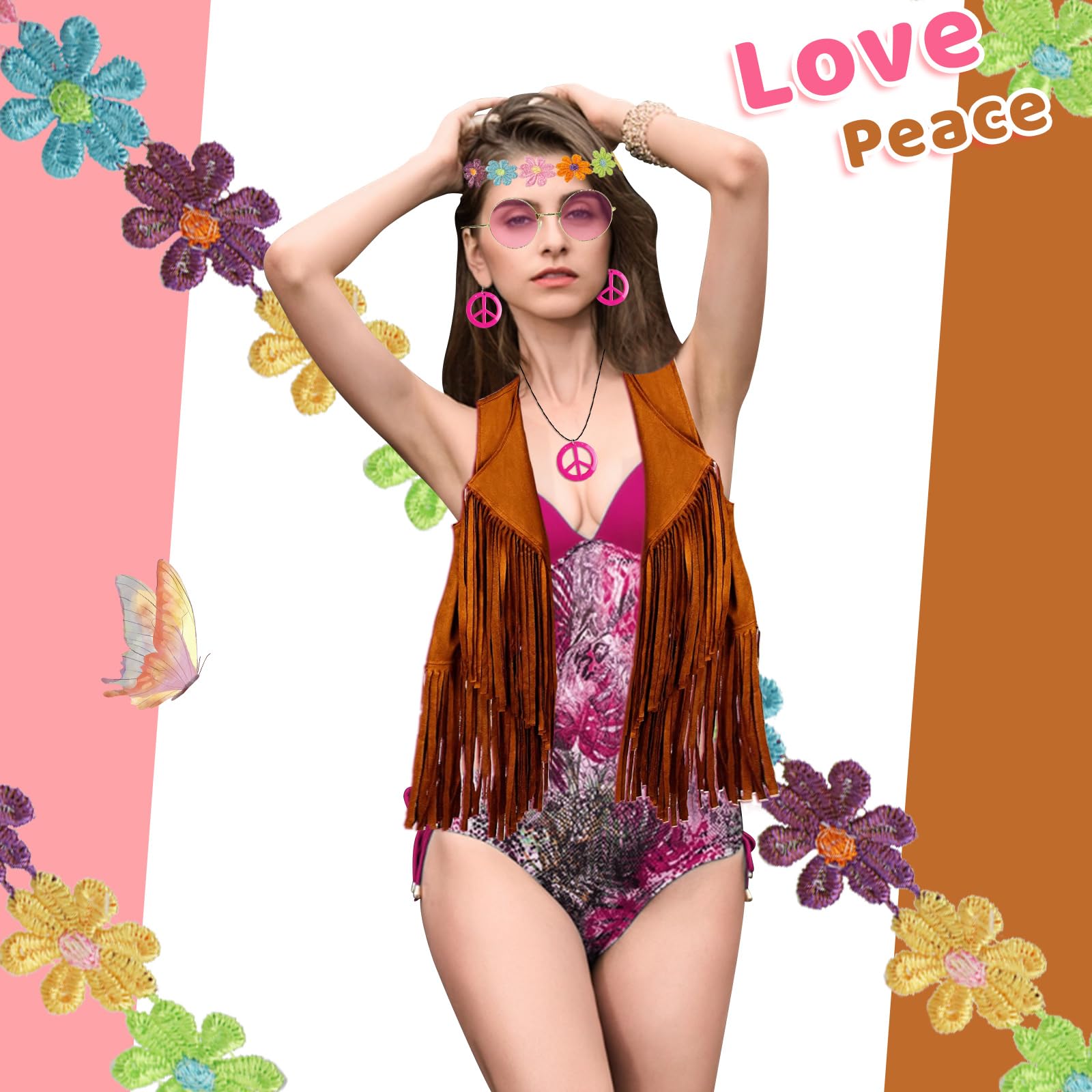 Umakeo hippie costume for women Kahaki 60s 70s