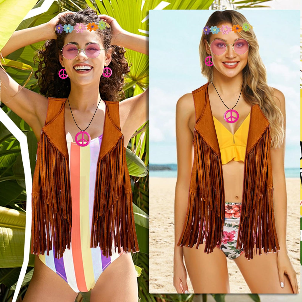 Umakeo hippie costume for women Kahaki 60s 70s